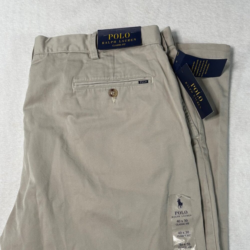 Polo Ralph Lauren Pants Classic Fit Men's 40x30 Khaki Tan Flat Front NWT